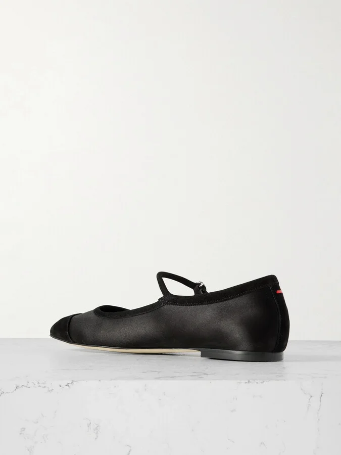 Aeyde - Uma Suede-trimmed Satin Mary Jane Ballet Flats - Black - Image 3