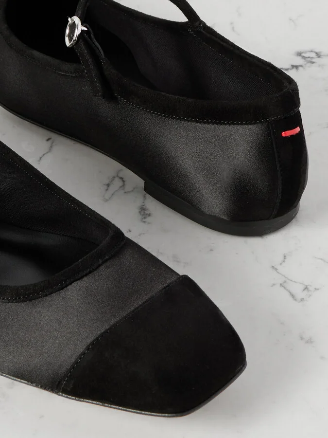 Aeyde - Uma Suede-trimmed Satin Mary Jane Ballet Flats - Black - Image 4
