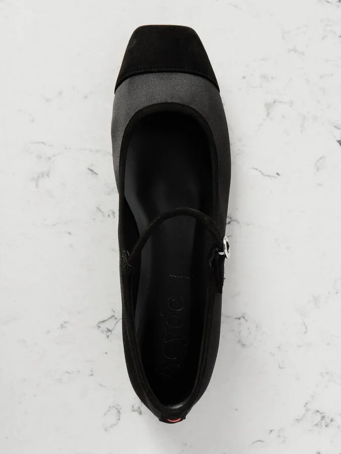 Aeyde - Uma Suede-trimmed Satin Mary Jane Ballet Flats - Black - Image 5