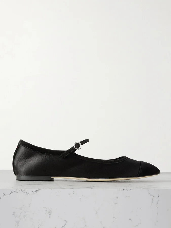 Aeyde - Uma Suede-trimmed Satin Mary Jane Ballet Flats - Black
