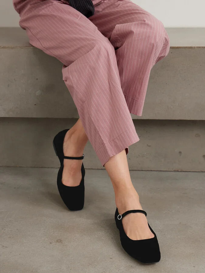 Aeyde - Uma Velvet Mary Jane Ballet Flats - Black - Image 2