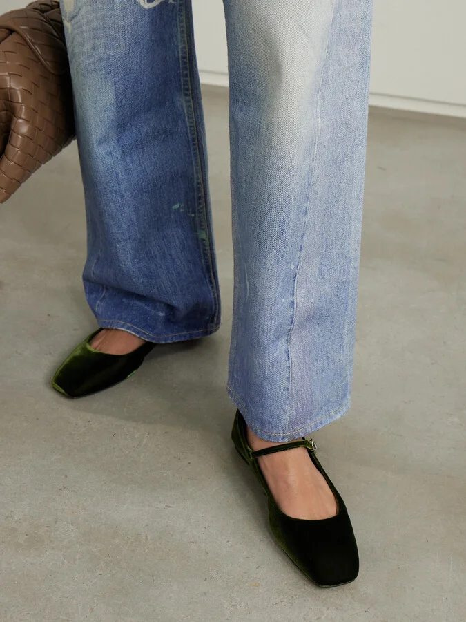 Aeyde - Uma Velvet Mary Jane Ballet Flats - Green - Image 2