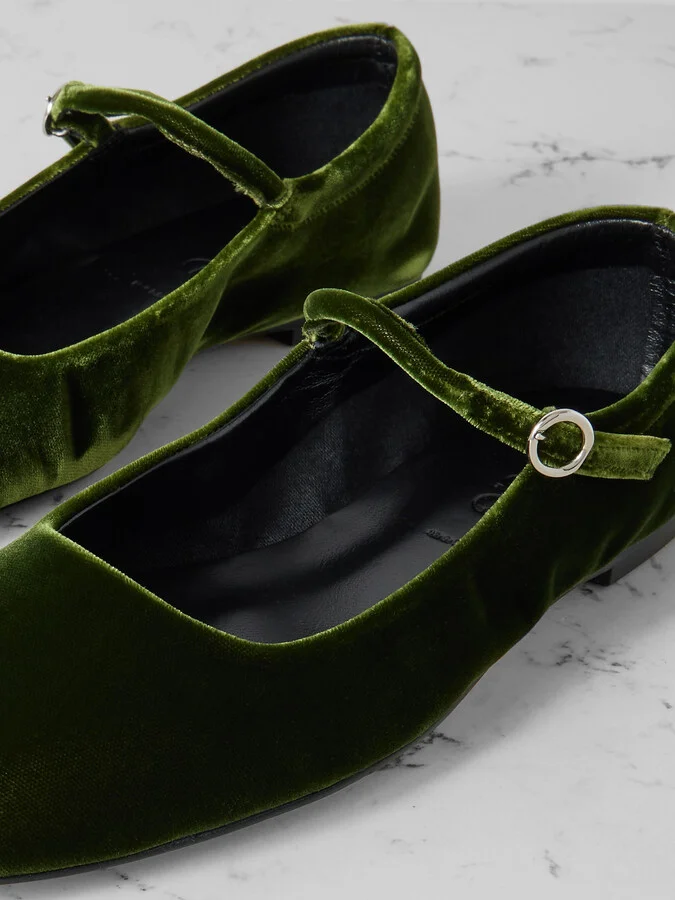 Aeyde - Uma Velvet Mary Jane Ballet Flats - Green - Image 4
