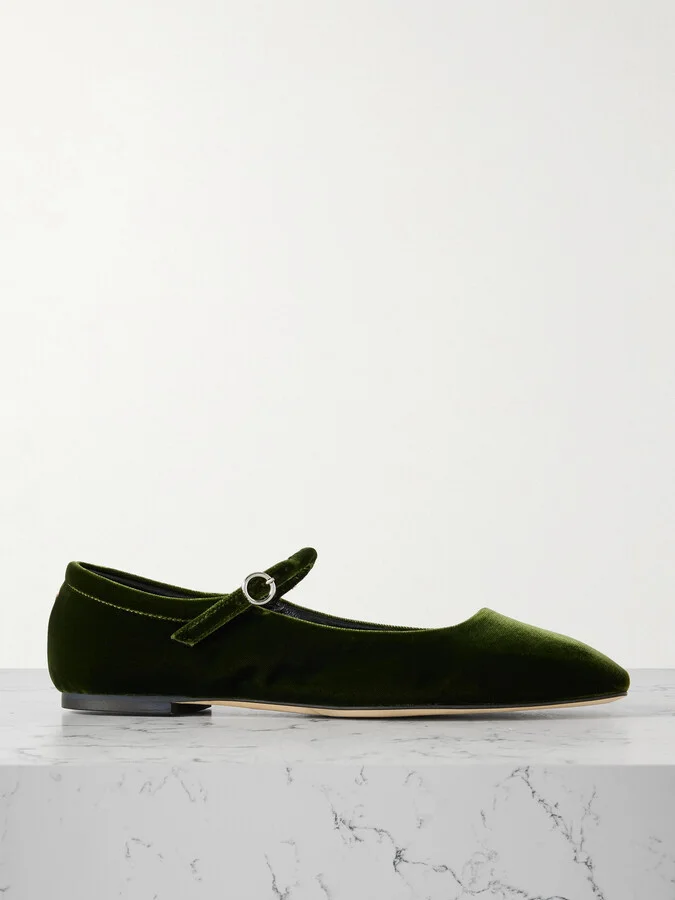 Aeyde - Uma Velvet Mary Jane Ballet Flats - Green