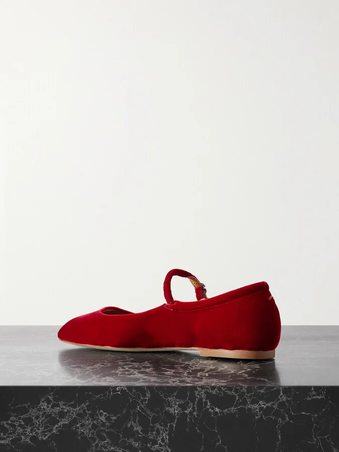 Aeyde - Uma Velvet Mary Jane Ballet Flats - Red - Image 3