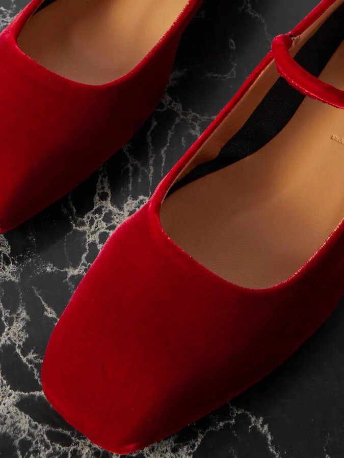 Aeyde - Uma Velvet Mary Jane Ballet Flats - Red - Image 4