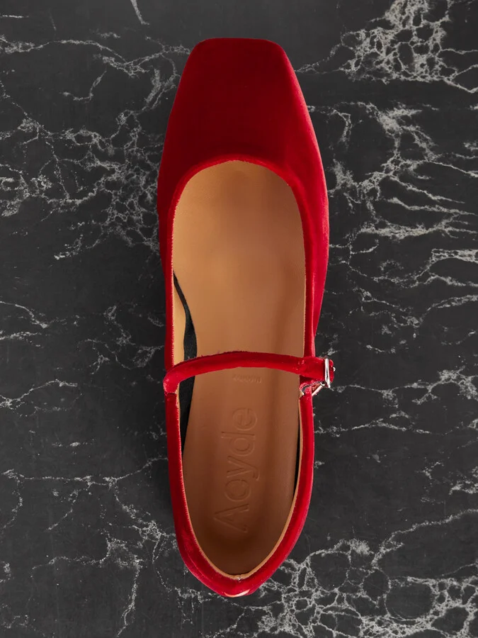 Aeyde - Uma Velvet Mary Jane Ballet Flats - Red - Image 5
