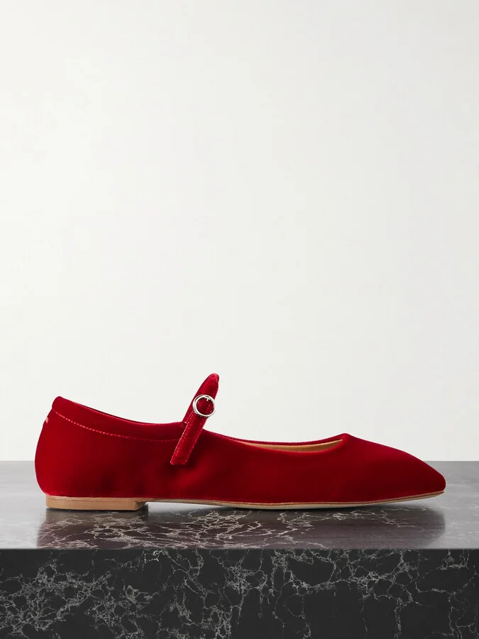 Aeyde - Uma Velvet Mary Jane Ballet Flats - Red