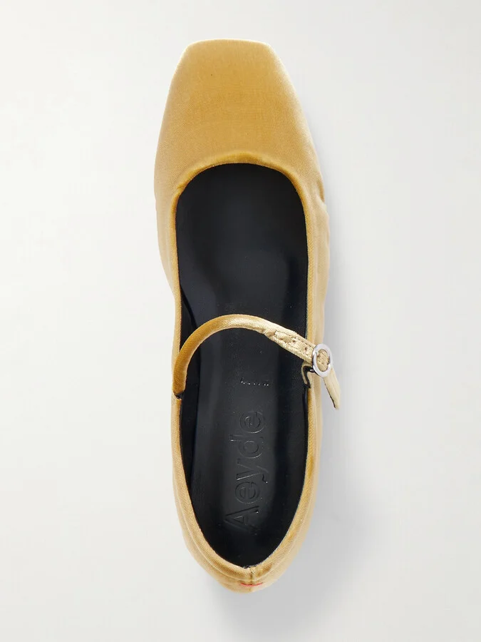 Aeyde - Uma Velvet Mary Jane Ballet Flats - Yellow - Image 5