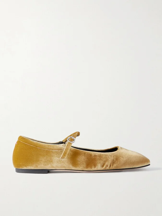 Aeyde - Uma Velvet Mary Jane Ballet Flats - Yellow