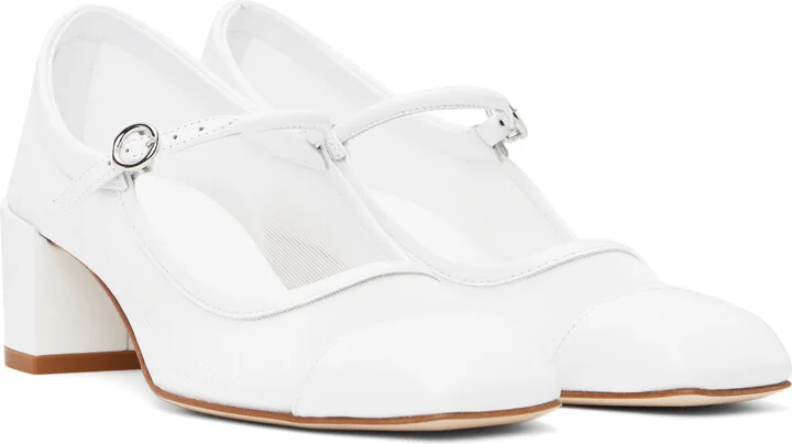 Aeyde White Aline Mesh Mary-Jane Heels - Image 4