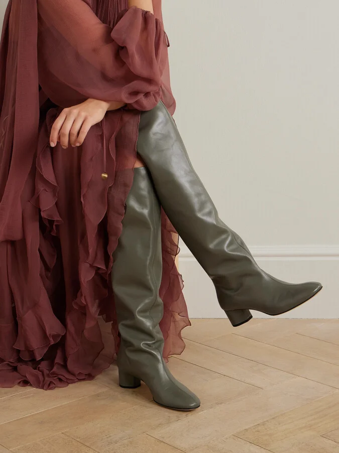 Aeyde - Willa Leather Knee Boots - Green - Image 2