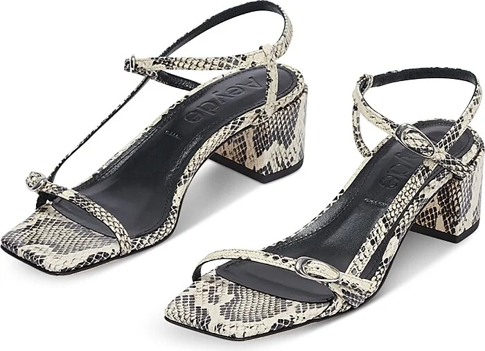 Aeyde Women's Tash Square Toe Snake Embossed Block Heel Sandals