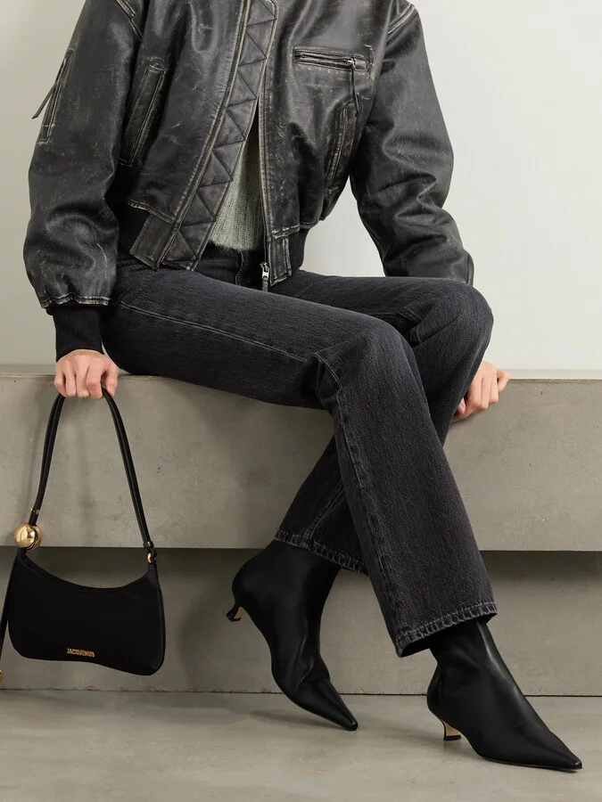 Aeyde - Zoe Leather Point-toe Ankle Boots - Black - Image 2