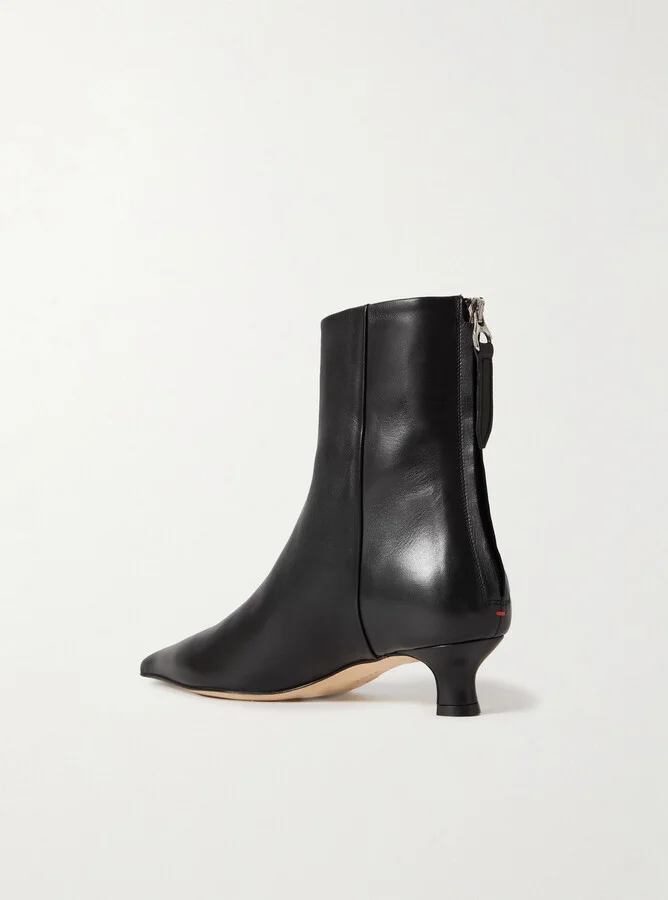 Aeyde - Zoe Leather Point-toe Ankle Boots - Black - Image 3