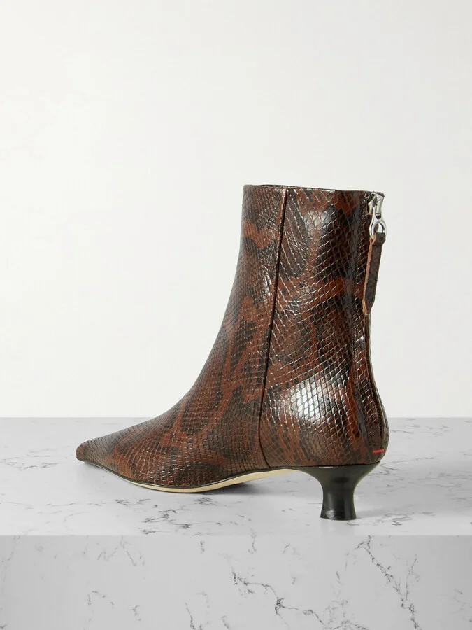 Aeyde - Zoe Snake-effect Leather Point-toe Ankle Boots - Animal print - Image 3