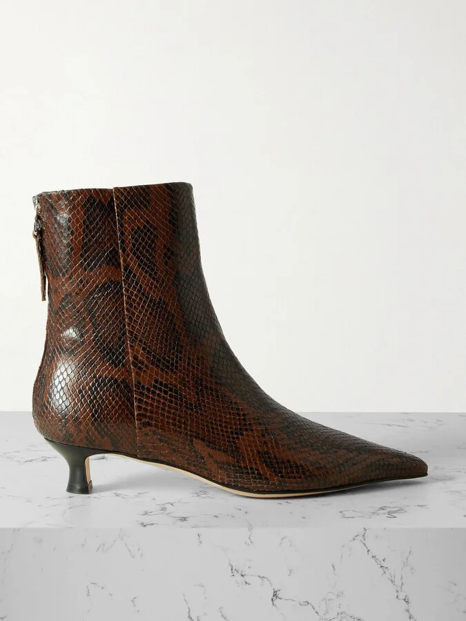 Aeyde - Zoe Snake-effect Leather Point-toe Ankle Boots - Animal print