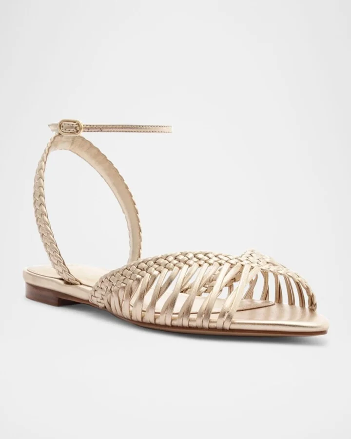 Agatha Braided Metallic Leather Flat Sandals - Image 3