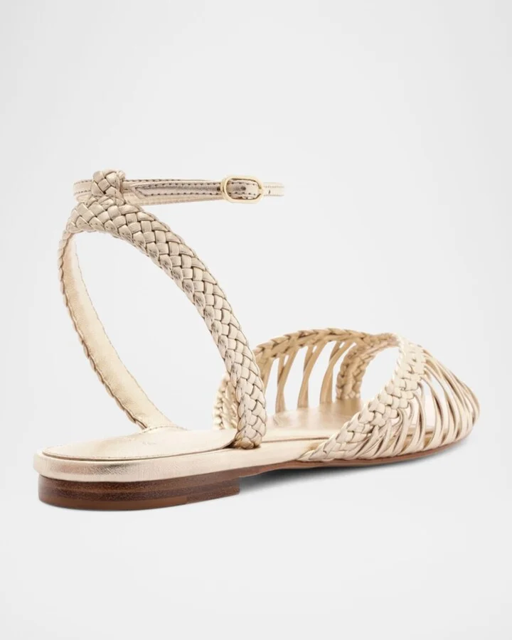 Agatha Braided Metallic Leather Flat Sandals - Image 4