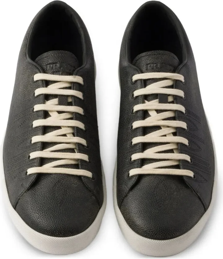 Aged-Effect Lace-Up Low-Top Sneakers - Image 3