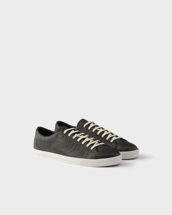 Aged-effect leather sneakers