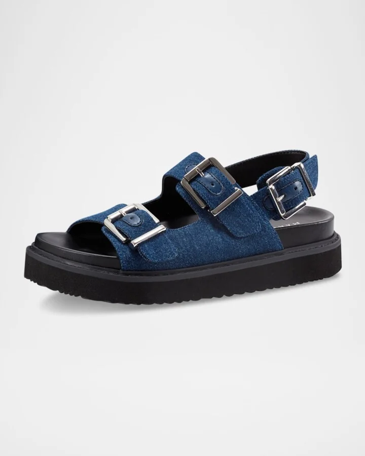 Agenda Denim Dual-Buckle Slingback Sandals - Image 2