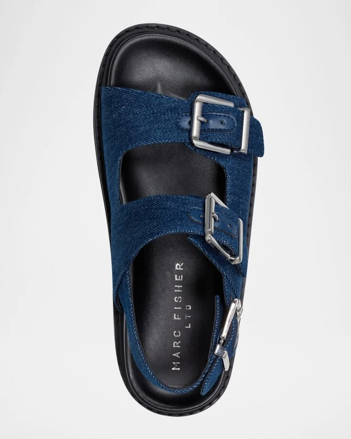 Agenda Denim Dual-Buckle Slingback Sandals - Image 3