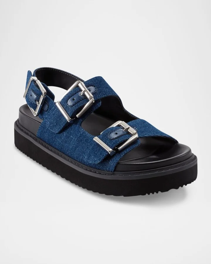 Agenda Denim Dual-Buckle Slingback Sandals - Image 5