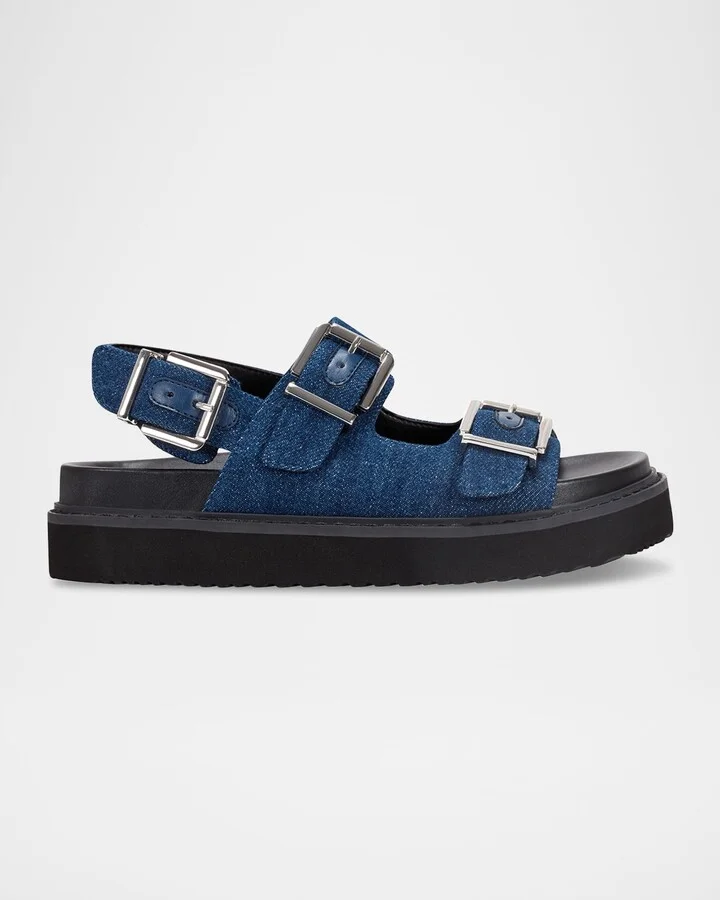Agenda Denim Dual-Buckle Slingback Sandals