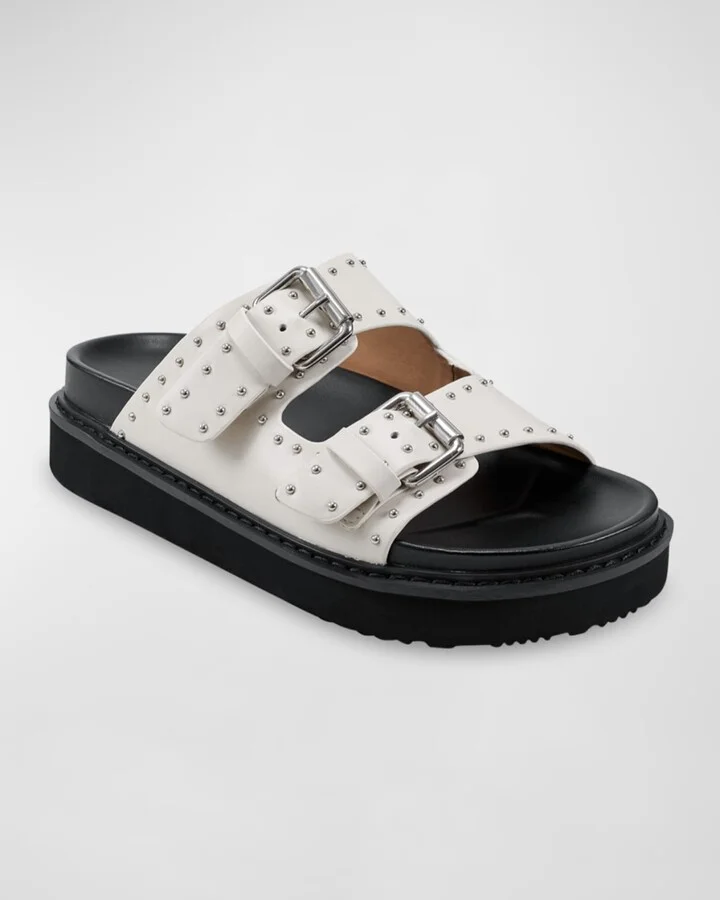 Agusta Micro Stud Leather Dual-Buckle Sandals - Image 6