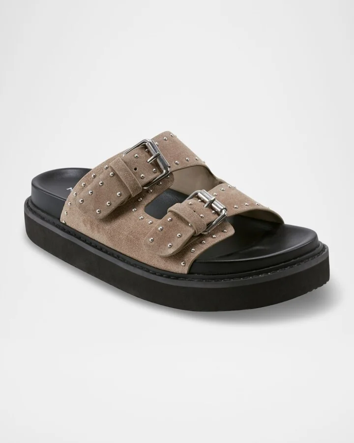 Agusta Micro Stud Leather Dual-Buckle Sandals - Image 8