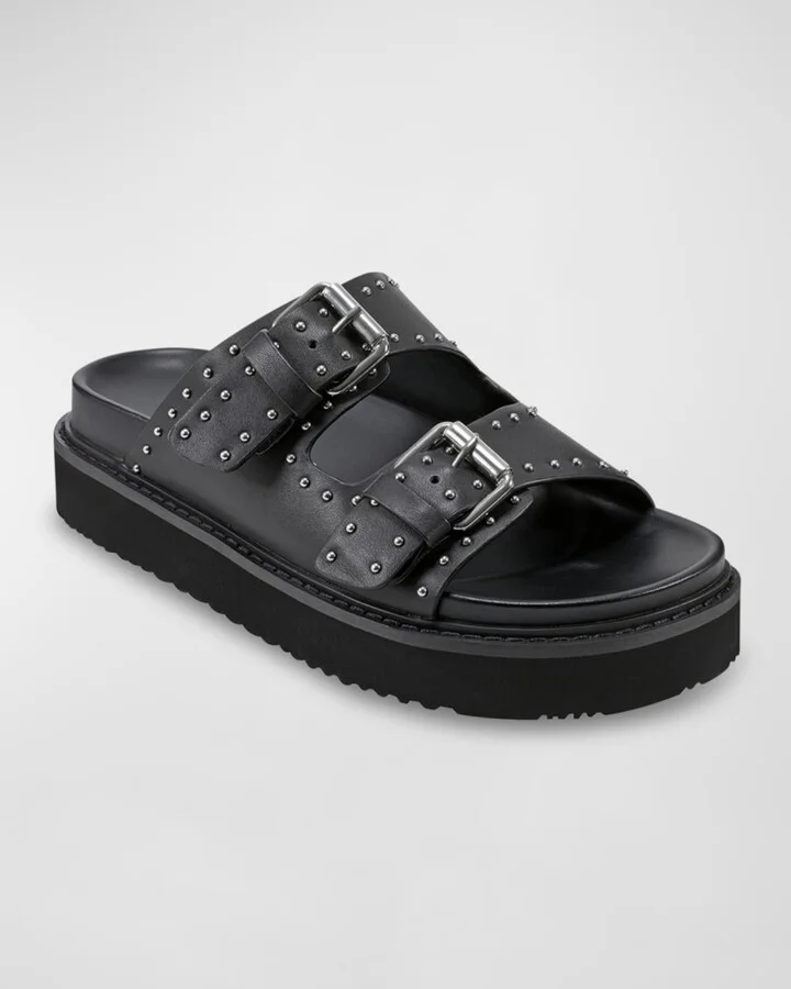 Agusta Micro Stud Leather Dual-Buckle Sandals - Image 9