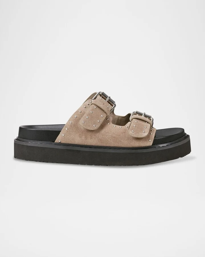 Agusta Micro Stud Leather Dual-Buckle Sandals