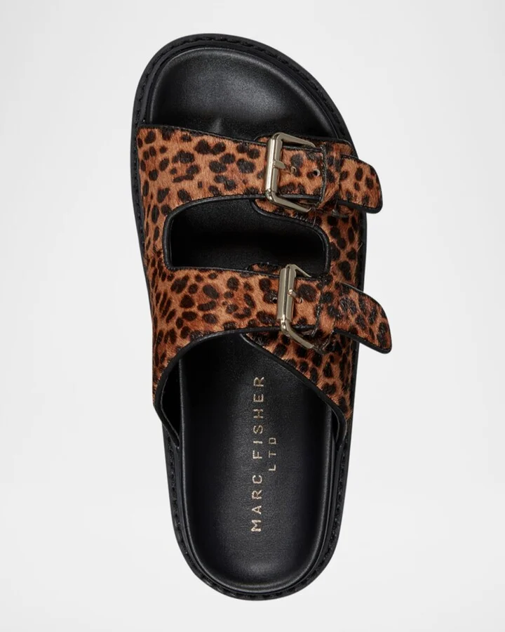 Agustaly Leopard Calf Hair Dual-Buckle Slide Sandals - Image 6