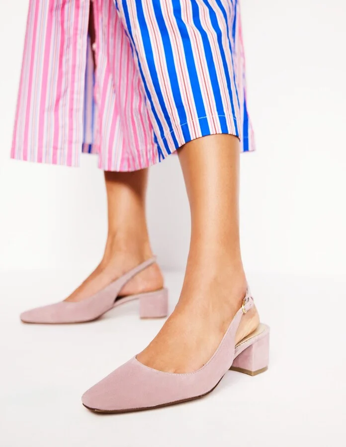 Ailsa Block Heel Slingbacks, Almond Pink Suede - Image 2