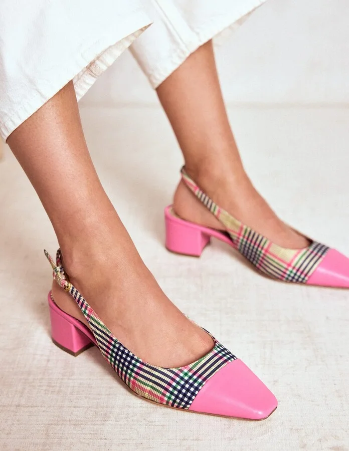 Ailsa Block Heel Slingbacks, Almond Pink Suede - Image 6