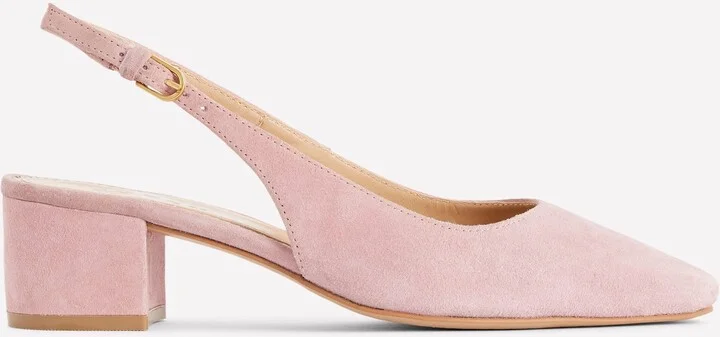 Ailsa Block Heel Slingbacks, Almond Pink Suede