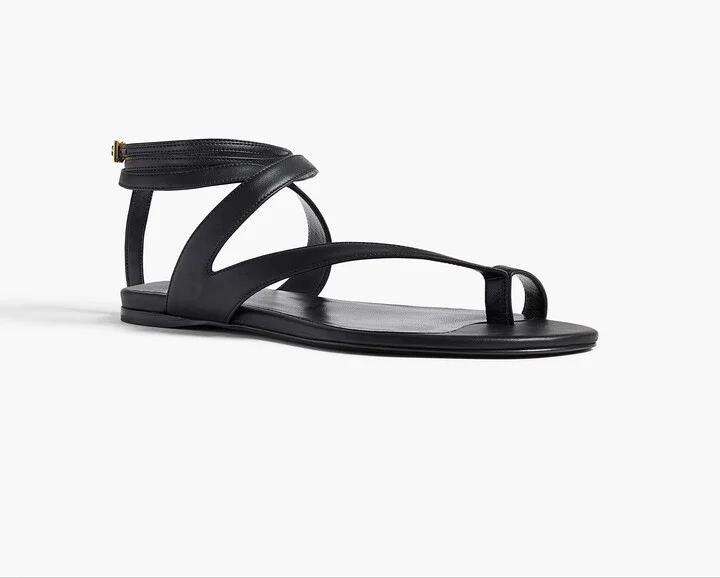 Aimee Ankle Strap Flat Sandal in Black Leather - Image 2