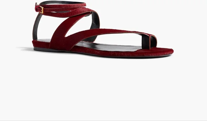 Aimee Ankle Strap Flat Sandal in Cherry Haircalf - Image 2