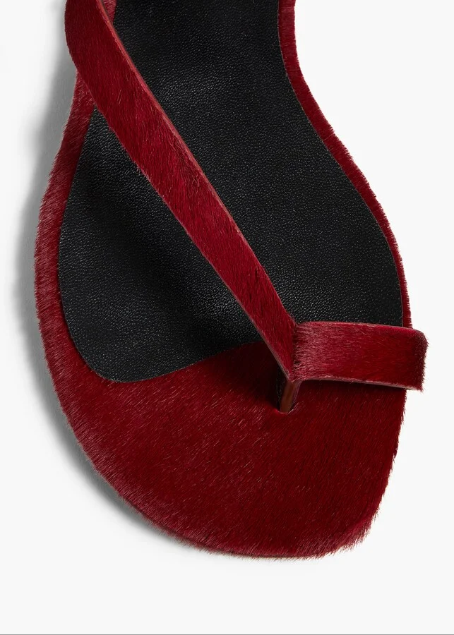 Aimee Ankle Strap Flat Sandal in Cherry Haircalf - Image 3