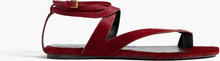 Aimee Ankle Strap Flat Sandal in Cherry Haircalf