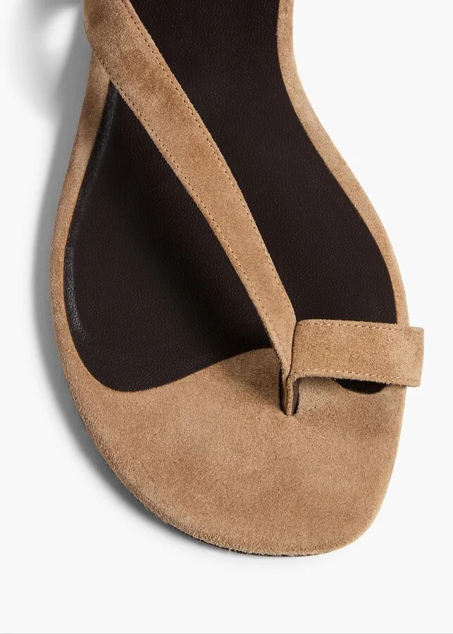 Aimee Ankle Strap Flat Sandal in Taupe Suede - Image 3