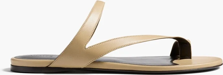 Aimee Flat Sandal in Beige Leather