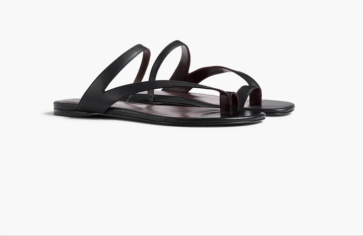 Aimee Flat Sandal in Black Leather - Image 2