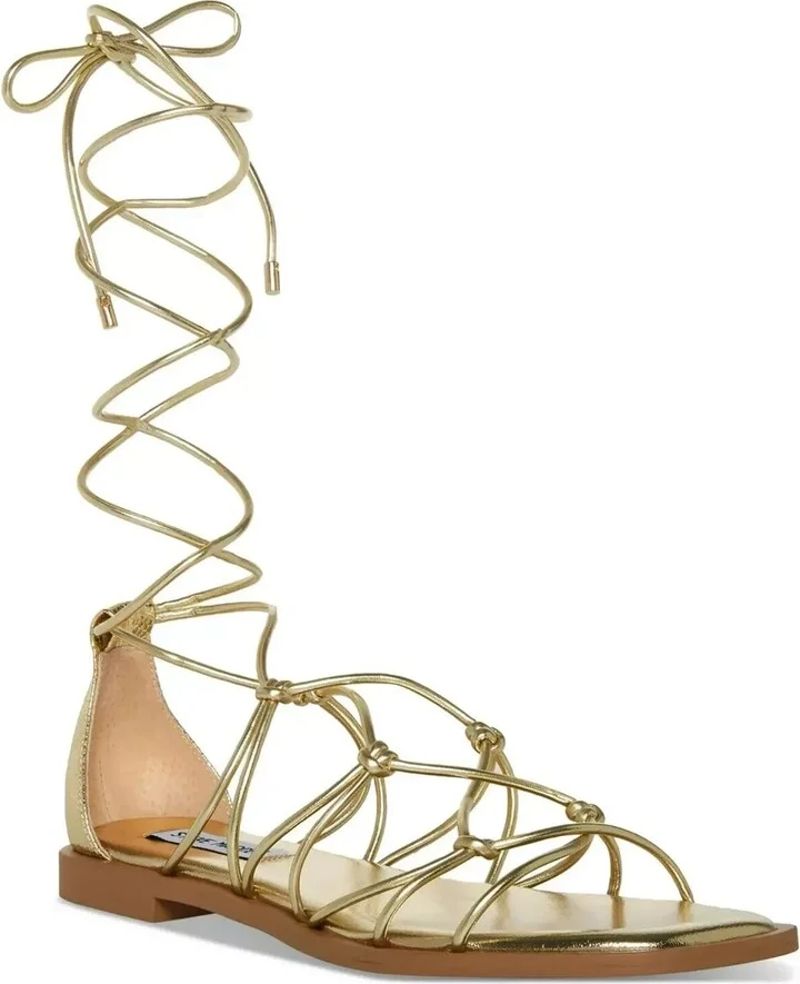 Ainsley AINS02S1 Strappy Sandals Womens 9.5 Gold Ankle Tie GBNC638