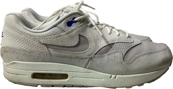 Air Max 1 Pure Platinum Racer Sneakers in White Suede