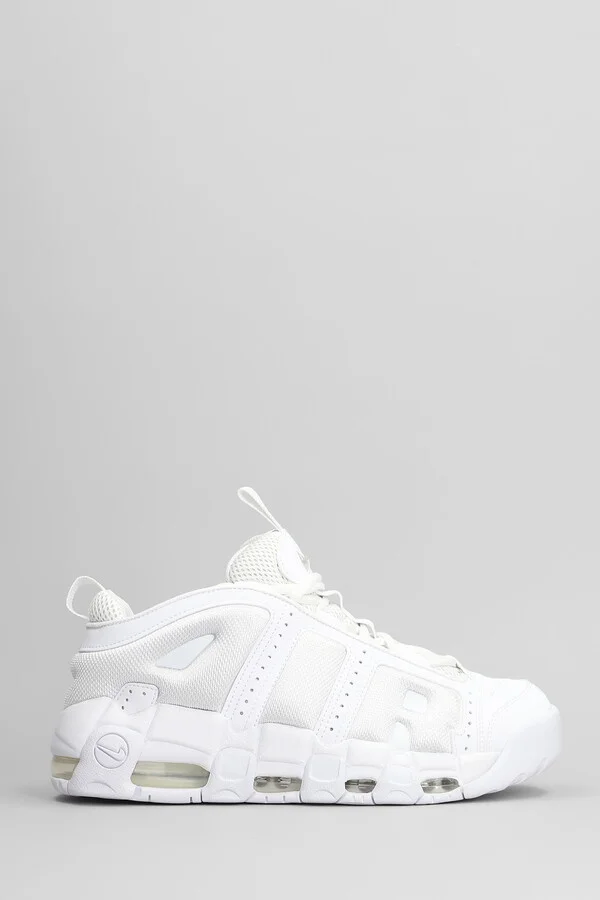 Air More Uptempo Low Sneakers In White Leather And Fabric