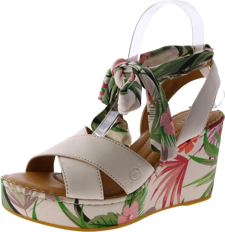 Airedale Womens Leather Floral Wedge Sandals