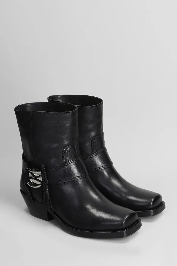 Akson Gaucho High Heels Ankle Boots In Black Leather - Image 2