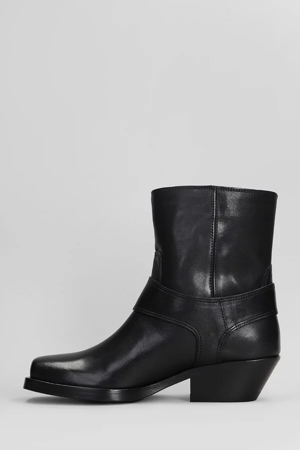 Akson Gaucho High Heels Ankle Boots In Black Leather - Image 3